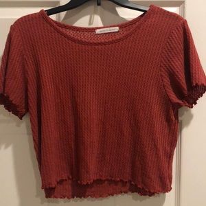 Rust Colored Lettuce Edge Crop Top